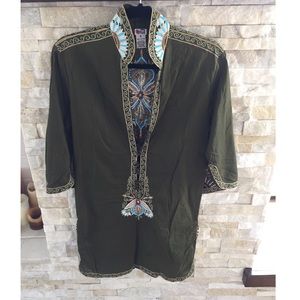 VNTG Lotta Stensson Woodland Embroidered Dark Green Tunic S